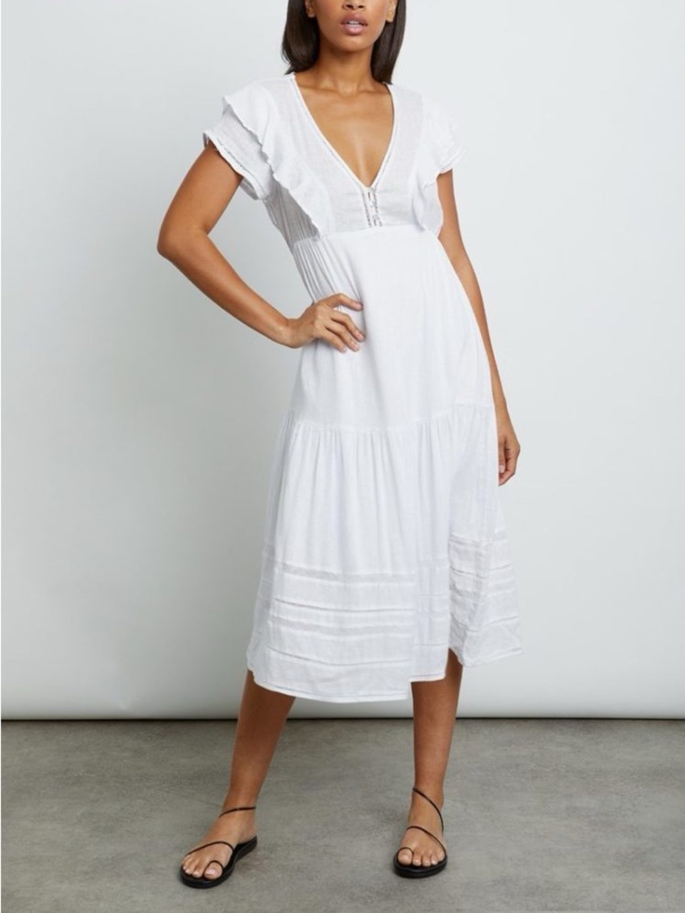 RAILS Eden White Lace Detail Midi Dress
